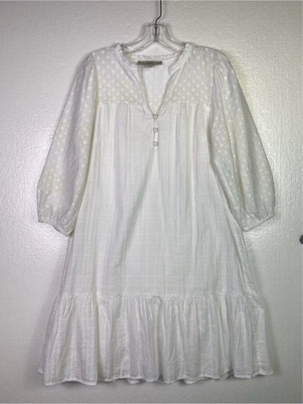 LOFT White Cotton Eyelet Babydoll Peasant Dress